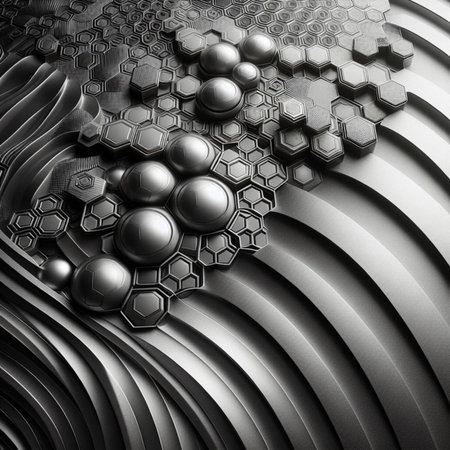 Abstract metal background with hexagons. 3d render illustration for your designの素材