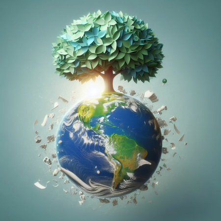 Earth planet with tree made of paper. Elements of this image are furnished by NASAの素材