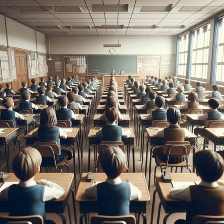 Rear view of a group of business people attending a seminar in a conference roomの素材