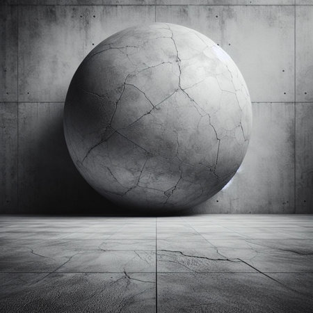 3d rendering of abstract concrete interior with a sphere on the wallの素材