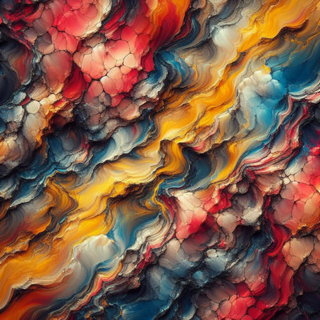 Abstract background of red, orange, yellow and blue marbleized effectの素材