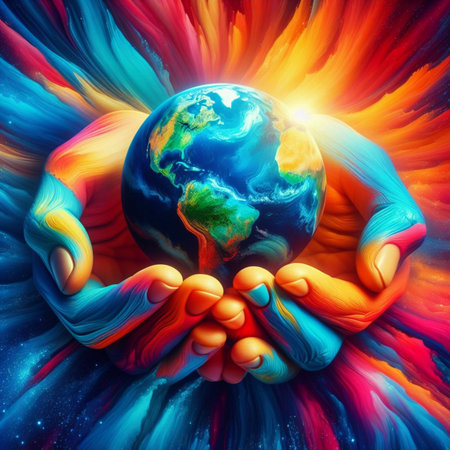 Hands holding the planet earth. Elements of this image furnished by NASAの素材