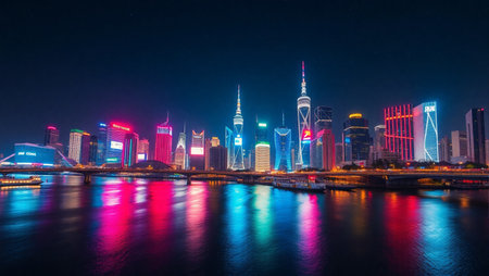 Shanghai Lujiazui Finance and Trade Zone of the modern city night viewの素材