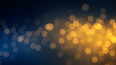 A vibrant blue and orange background with a multitude of hexagonal shapes scattered throughout. The blue and orange colors create a striking contrast. The shapes are of different sizesの素材