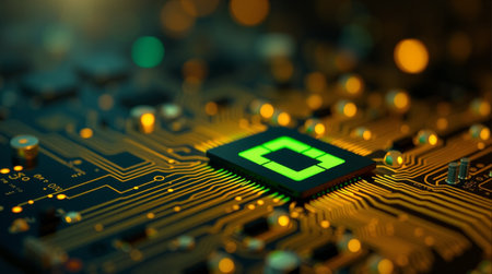 Close-up of electronic circuit board with microchips. Technology conceptの素材