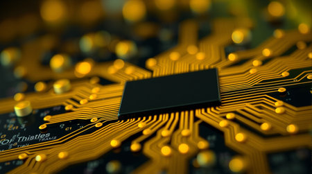 Close up of electronic circuit board, shallow depth of field. Technology backgroundの素材