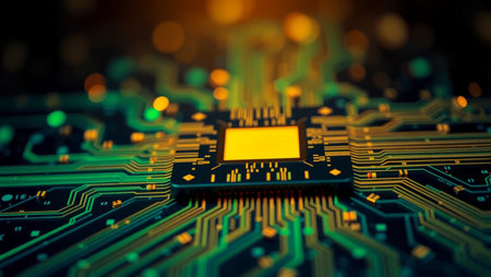 Circuit board close-up. Electronic computer hardware technology. Motherboard digital chip. Tech science backgroundの素材