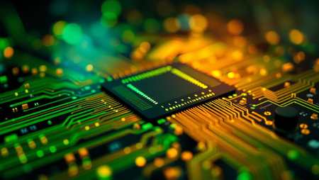 Circuit board close-up. Electronic computer hardware technology. Motherboard digital chip. Tech science backgroundの素材