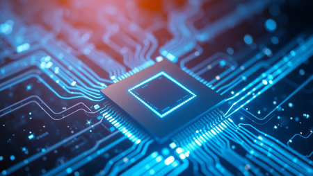 Circuit board close-up. Technology background. 3d renderingの素材