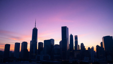Chicago skyline at sunset with skyscrapers in the foreground, USA.の素材