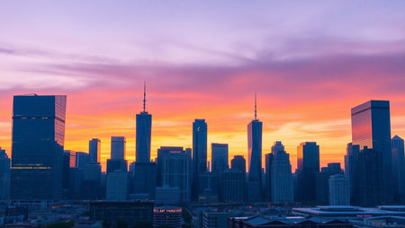 skyline of modern city in shanghai at sunset,China.の素材