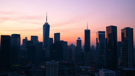 Shanghai, China. View of the Shanghai skyline at sunset.の素材