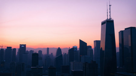 Hong Kong skyline at sunset. Hong Kong is the capital and the most populous city of China.の素材