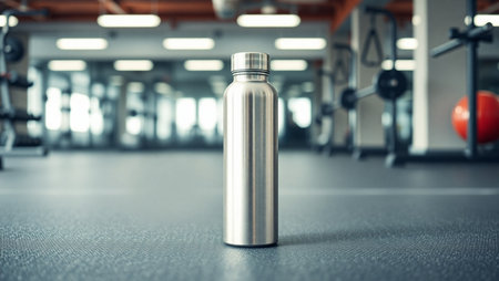 Close-up of a sports bottle in the gym. 3d renderingの素材