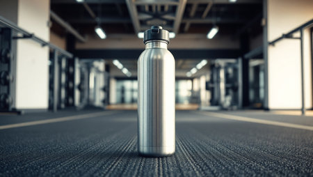 Close up of a bottle of water in a gym. 3d renderingの素材