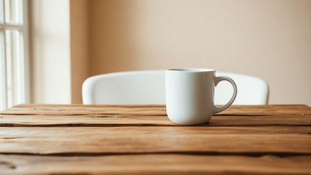 Coffee cup on wooden table in coffee shop - Vintage Light Filterの素材