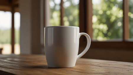 Coffee cup on the table in coffee shop, stock photoの素材