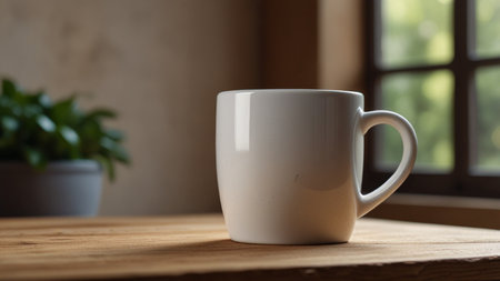 Coffee cup on the wooden table in coffee shop, stock photoの素材
