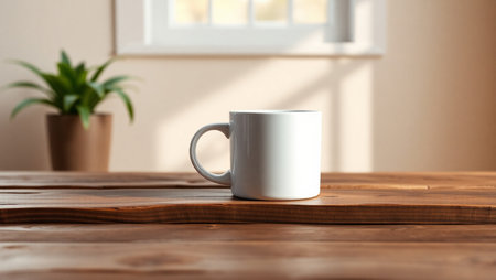 Coffee cup on wooden table in the morning, stock photoの素材
