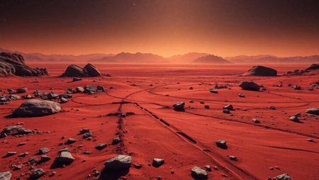 Fantastic red planet Mars. Dramatic and picturesque scene.の素材
