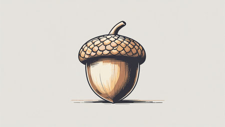 Illustration of acorn in engraving style. Vector illustration.の素材