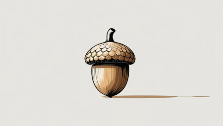 Illustration of an acorn on a white background with shadow.の素材