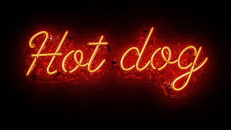 Hot Dog neon sign on a black background. 3D rendering.の素材