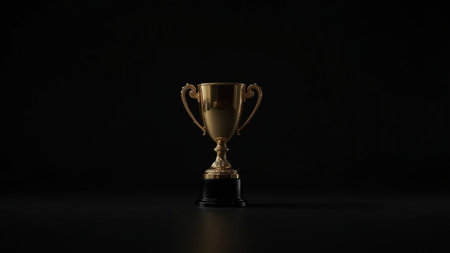 Bronze trophy cup on black background. 3d rendering image.の素材
