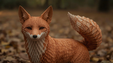 Close up of a red fox in the forest. This is a 3d render.の素材