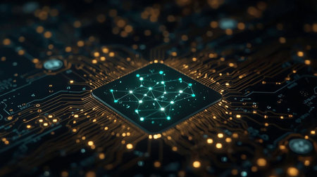 Circuit board close-up. Technology and science concept. 3D Renderingの素材