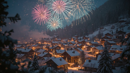 Beautiful fireworks over the village of Hallstatt, Austria.の素材
