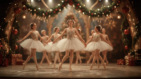 Christmas ballerina in a white tutu and pointe shoes.の素材