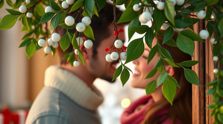 happy couple in christmas tree at market. christmas shopping conceptの素材