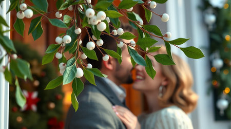 Young couple in love on the background of the decorated Christmas tree.の素材