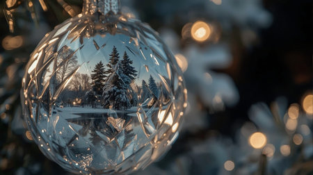 Christmas tree and glass ball with bokeh background. Merry Christmas and Happy New Year.の素材