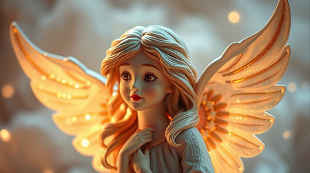 Angel with wings. Christmas and New Year concept. 3D illustration.の素材