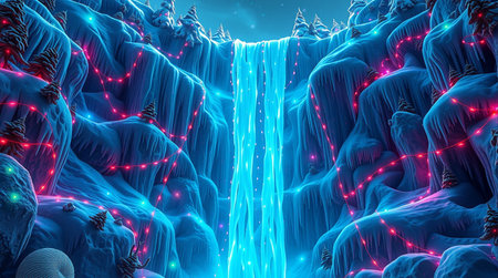 Futuristic landscape with neon lights. 3d rendering, 3d illustration.の素材