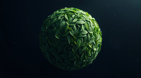 3d rendering of green plant in dark space. Computer digital drawing.の素材