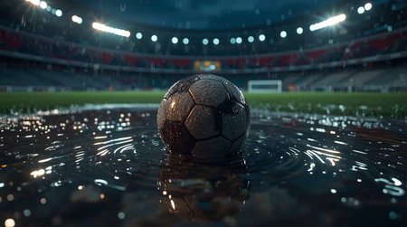 Soccer ball on the background of the stadium. 3d renderingの素材