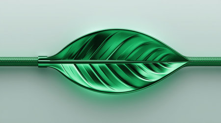 3d rendering of a green arrow with a leaf in the middleの素材