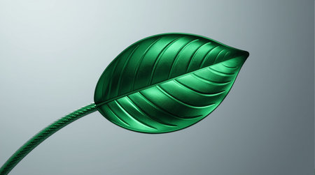Green leaf on the gray background. 3d rendering, 3d illustration.の素材