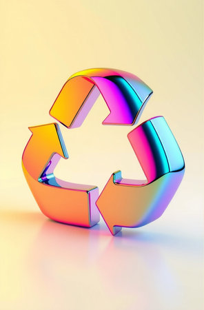 3d illustration of recycling symbol on a white background with reflection.の素材