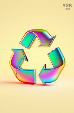 3d recycle symbol on yellow background. 3d vector illustration.の素材