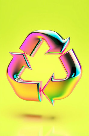Recycle symbol on a green background. 3d render illustration.の素材
