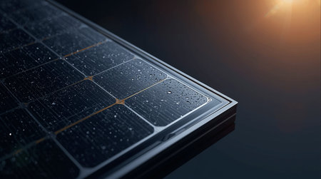 solar panel with raindrops on black background. 3d renderingの素材