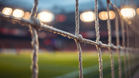 Soccer or football goal net with lights bokeh background.の素材