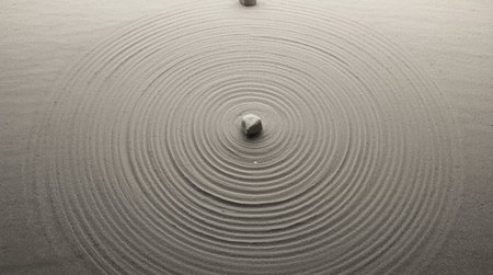 Concentric circles on the sand as a background. Horizontal.の素材