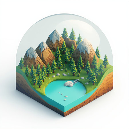 landscape in the form of a glass ball. 3d illustrationの素材