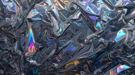 abstract background of crumpled aluminum foil in blue and black colorsの素材