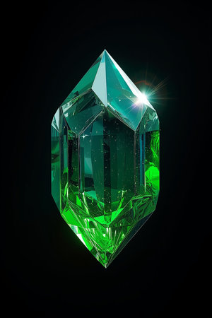 Emerald jewel stone on black background. 3d rendering, 3d illustration.の素材